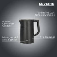 SEVERIN Cool-Touch Vízforraló 1,7L LED Hőmérsékleti Kijelzővel Fekete 2