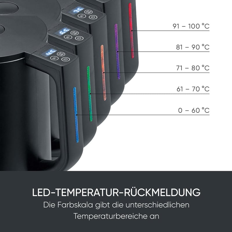 SEVERIN Cool-Touch Vízforraló 1,7L LED Hőmérsékleti Kijelzővel Fekete