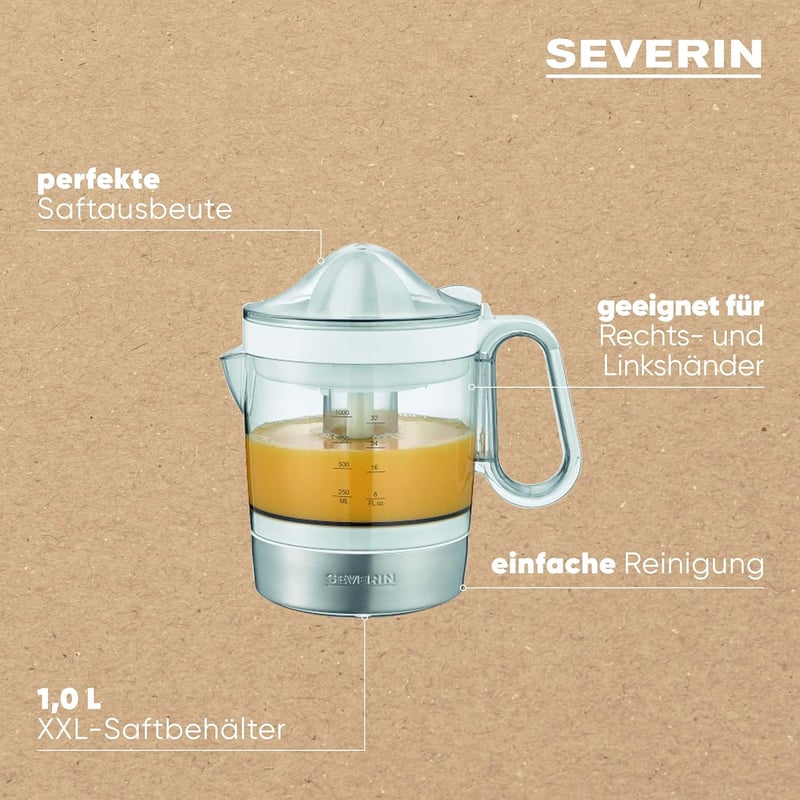 SEVERIN CP 3535 Citrusgyümölcs Préselt 1L XXL Tartály, Rozsdamentes Acél