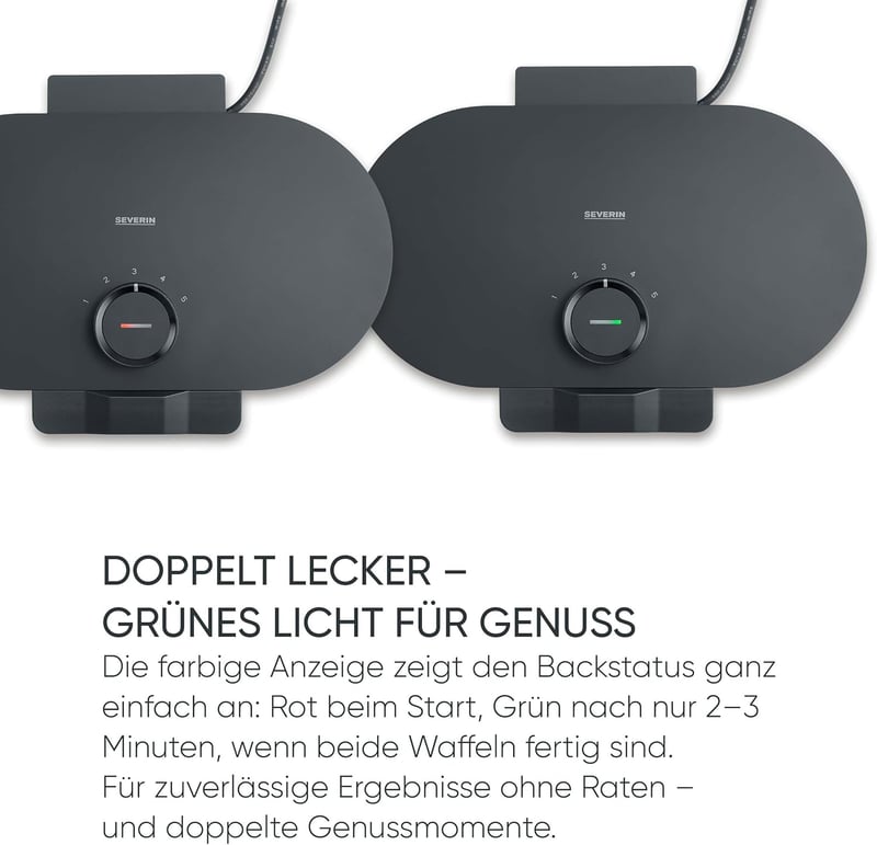 SEVERIN Duo gofrisütő szív alakú gofrihoz, 1200W, PFAS-mentes bevonat, matt fekete
