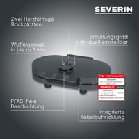 SEVERIN Duo gofrisütő szív alakú gofrihoz, 1200W, PFAS-mentes bevonat, matt fekete 2