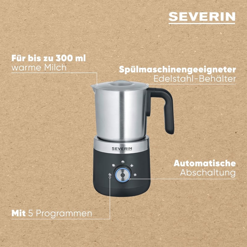 SEVERIN elektromos tejhabosító rozsdamentes acél tartállyal, hideg-meleg habosításhoz