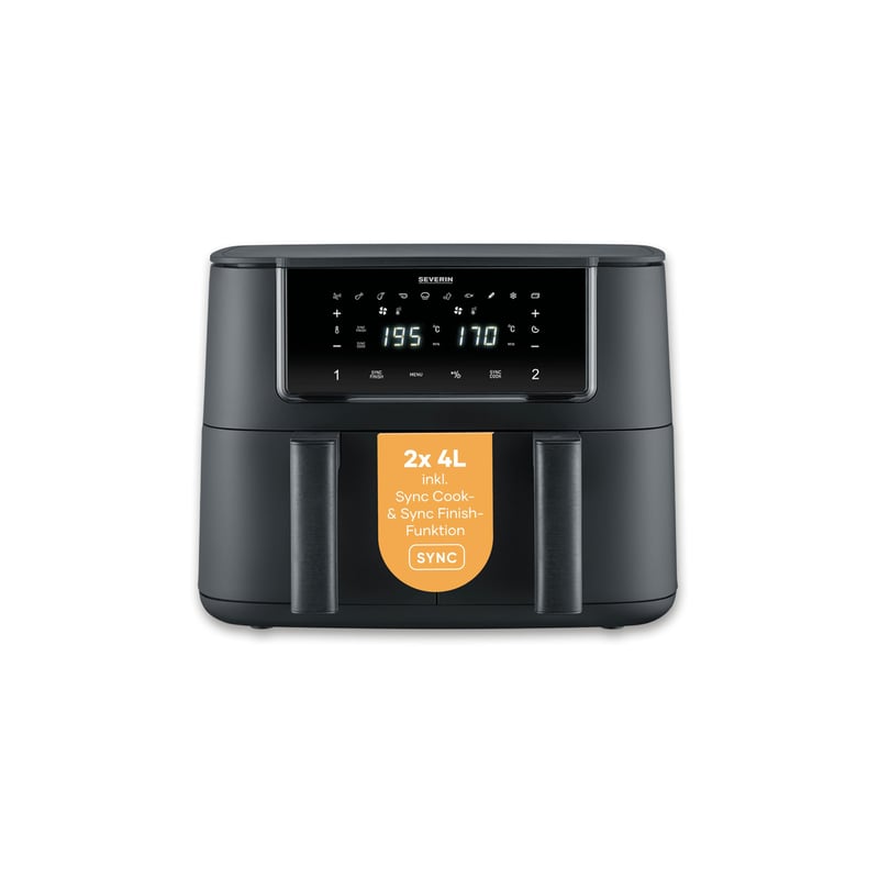 Friteuză cu aer cald SEVERIN FR 2463 Dual Zone, 2x4L, ecran tactil, 10 programe, funcție de menținere la cald, temperatură sincronizabilă, 2600W, negru