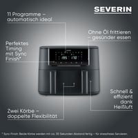 Friteuză cu aer cald SEVERIN FR 2463 Dual Zone, 2x4L, ecran tactil, 10 programe, funcție de menținere la cald, temperatură sincronizabilă, 2600W, negru 2