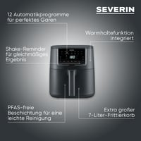 Severin FryLight FR 2462 XXL Forrólevegős Sütő 7 L, 11 Automatikus Program, Touch Kijelző, Memory Funkció, Melegentartás, Tapadásmentes, 1700 W, Fekete 2