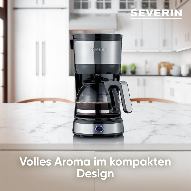 SEVERIN KA 4808 Kompakt Kávéfőző 4 Csészéhez, Rozsdamentes Acél Szűrővel