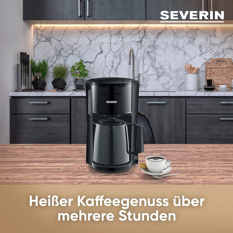 Severin KA 9306 Filteres Kávéfőző Termikus Kancsóval, 8 Csésze, Fekete