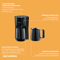 SEVERIN KA 9307 Filteres Kávéfőző 2 Termoszkancsóval, 2x8 Csésze Kapacitás, Szigetelt Kancsók, Fekete 3