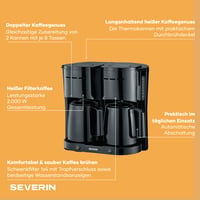 Cafetieră cu filtru Severin KA 9315 Duo cu 2 carafe termos, capacitate 16 cești, negru 3