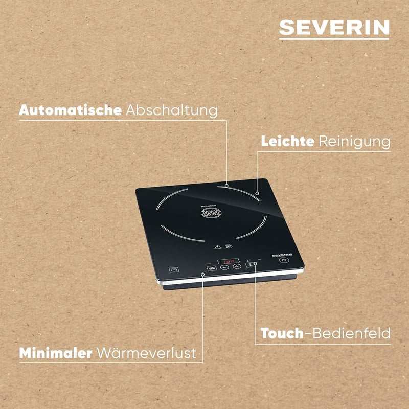 SEVERIN KP 1071 Indukciós Főzőlap 2000W Hordozható Kemping Konyha Fekete