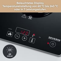 SEVERIN KP 1071 Indukciós Főzőlap 2000W Hordozható Kemping Konyha Fekete 3