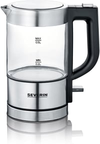 SEVERIN Mini Üveg Vízforraló 0,5L Rozsdamentes Acél Fekete Kompakt Elektromos 1