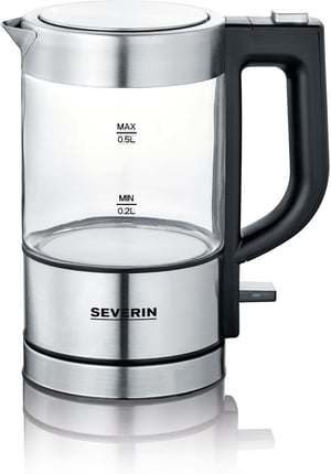 SEVERIN WK 3472 mini stakleno kuhalo za vodu 0,5 L - nehrđajući čelik/crna