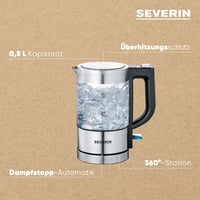 SEVERIN Mini Üveg Vízforraló 0,5L Rozsdamentes Acél Fekete Kompakt Elektromos 4