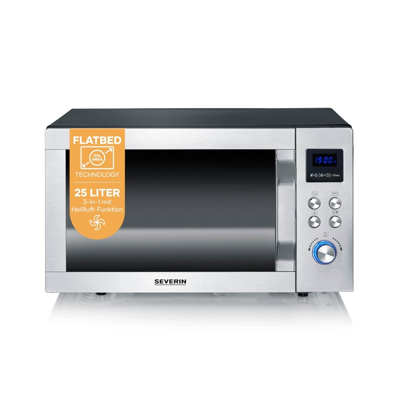 Cuptor cu microunde 3 în 1 SEVERIN MW 7777, 25 L, cu funcție de grill și convecție, bază ceramică plată, 2050 W, Inox/Negru