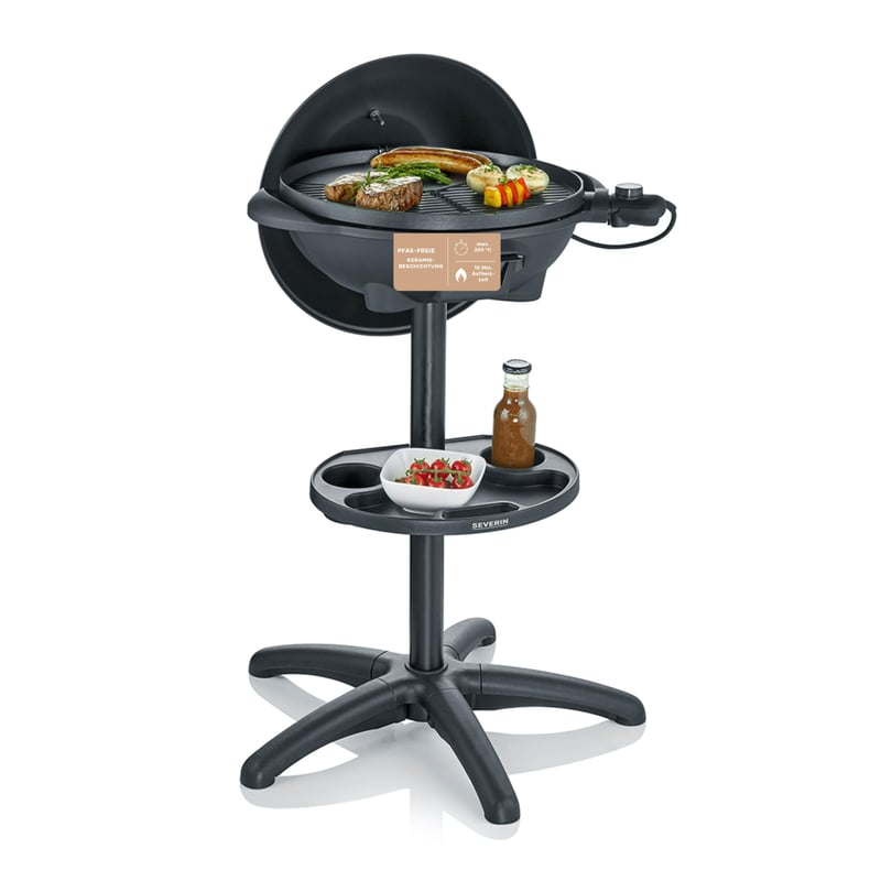 Elektrický gril SEVERIN PG 8541 s poklopom a grilovacou doskou, 2000 W, stojanové prevedenie, grilovacia plocha 41 cm, čierny