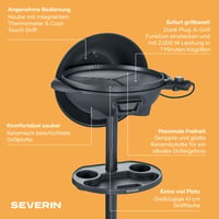 Elektrický gril SEVERIN PG 8541 s poklopom a grilovacou doskou, 2000 W, stojanové prevedenie, grilovacia plocha 41 cm, čierny 4