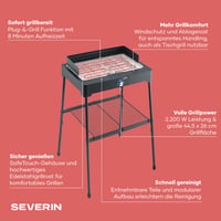 Elektrický stojanový gril SEVERIN PG 8566 s nerezovým roštom a odkladacou policou, rýchle nahriatie, balkónový gril bez rizika popálenia, čierny 3