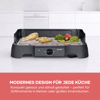 Elektrický gril Severin PG 8593, 38x22 cm, 35-200 °C, 2000 W, stolný gril s nerezovým roštom, táckou na omrvinky, rýchlym nahrievaním, čierny 9
