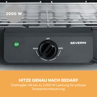 Elektrický gril Severin PG 8593, 38x22 cm, 35-200 °C, 2000 W, stolný gril s nerezovým roštom, táckou na omrvinky, rýchlym nahrievaním, čierny 7
