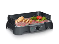 Elektrický gril Severin PG 8593, 38x22 cm, 35-200 °C, 2000 W, stolný gril s nerezovým roštom, táckou na omrvinky, rýchlym nahrievaním, čierny 1