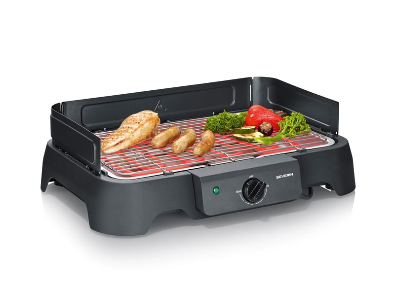 Elektrický gril Severin PG 8593, 38x22 cm, 35-200 °C, 2000 W, stolný gril s nerezovým roštom, táckou na omrvinky, rýchlym nahrievaním, čierny
