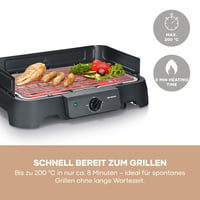 Elektrický gril Severin PG 8593, 38x22 cm, 35-200 °C, 2000 W, stolný gril s nerezovým roštom, táckou na omrvinky, rýchlym nahrievaním, čierny 6