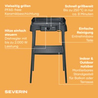 Stolný gril SEVERIN PG 8596 so stojanom, na vnútorné aj vonkajšie použitie, 40-220 °C, 39x23 cm, 2000 W, čierny 3