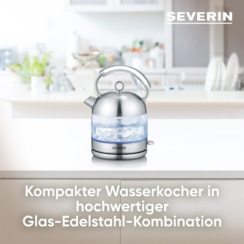SEVERIN Retro Üveg Vízforraló 1.7L XXL Kapacitás Rozsdamentes Acél