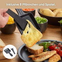 Racletový gril Severin RG 9670 čierny, s veľkou grilovacou doskou, keramickým a nepriľnavým povrchom, 8 panvičkami a 8 špachtľami, 1400 W, stolný gril pre 8 osôb 4