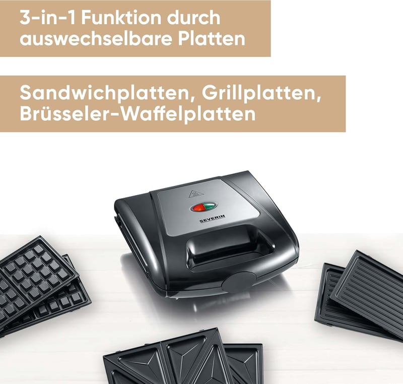 Severin SA 2968 3az1-ben szendvicssütő grill és gofrisütő rozsdamentes acél