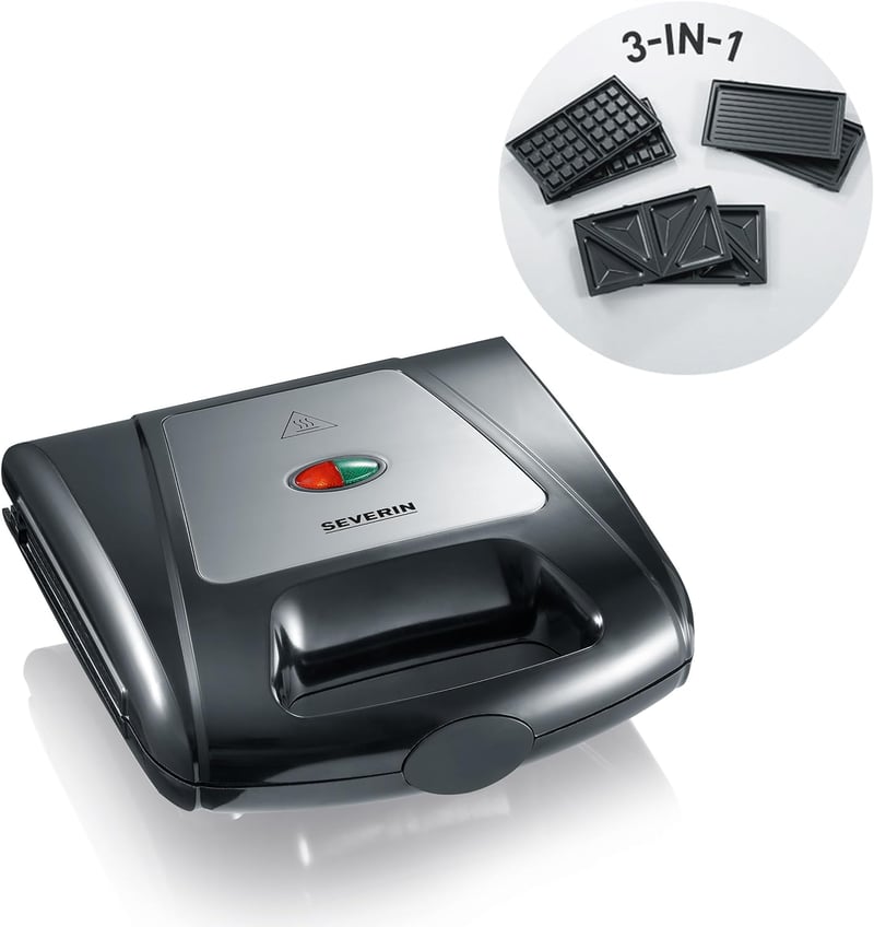 Severin SA 2968 3az1-ben szendvicssütő grill és gofrisütő rozsdamentes acél