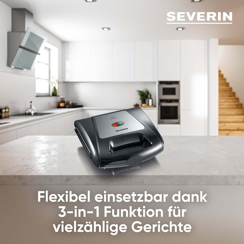 Severin SA 2968 3az1-ben szendvicssütő grill és gofrisütő rozsdamentes acél