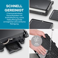 Kontaktný gril SEVERIN SEVO Lite KG 2398 1800 W, elektrický gril s keramickým povrchom na mäso, ryby a zeleninu, grilovanie bez tuku, 220 °C, čierna/nerezová oceľ 7