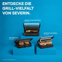 Kontaktný gril SEVERIN SEVO Lite KG 2398 1800 W, elektrický gril s keramickým povrchom na mäso, ryby a zeleninu, grilovanie bez tuku, 220 °C, čierna/nerezová oceľ 9