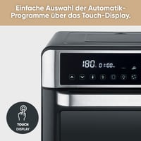 Severin TO 9579 Cuptor cu prăjitor și friteuză cu aer cald 2 în 1, 25 L, 12 programe automate, 2200 W, afișaj LED, temporizator, tavă de copt, grătar, coș pentru prăjit, negru-argintiu 4