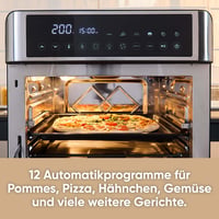 Severin TO 9579 Cuptor cu prăjitor și friteuză cu aer cald 2 în 1, 25 L, 12 programe automate, 2200 W, afișaj LED, temporizator, tavă de copt, grătar, coș pentru prăjit, negru-argintiu 3
