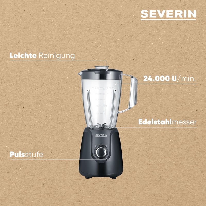 SEVERIN Turmixgép 1,5 literes съемной keverőedénnyel, 600W, SM 3707, fekete