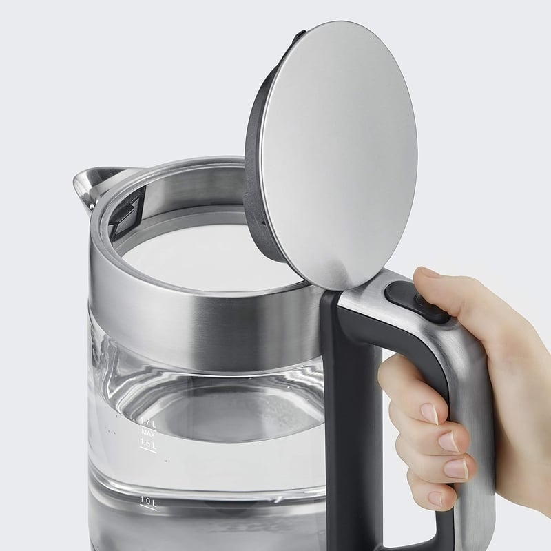 Severin üveg vízforraló rozsdamentes acél, 1.7L, 2200W, egy kézzel kezelhető