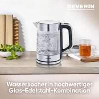 Severin üveg vízforraló rozsdamentes acél, 1.7L, 2200W, egy kézzel kezelhető 3