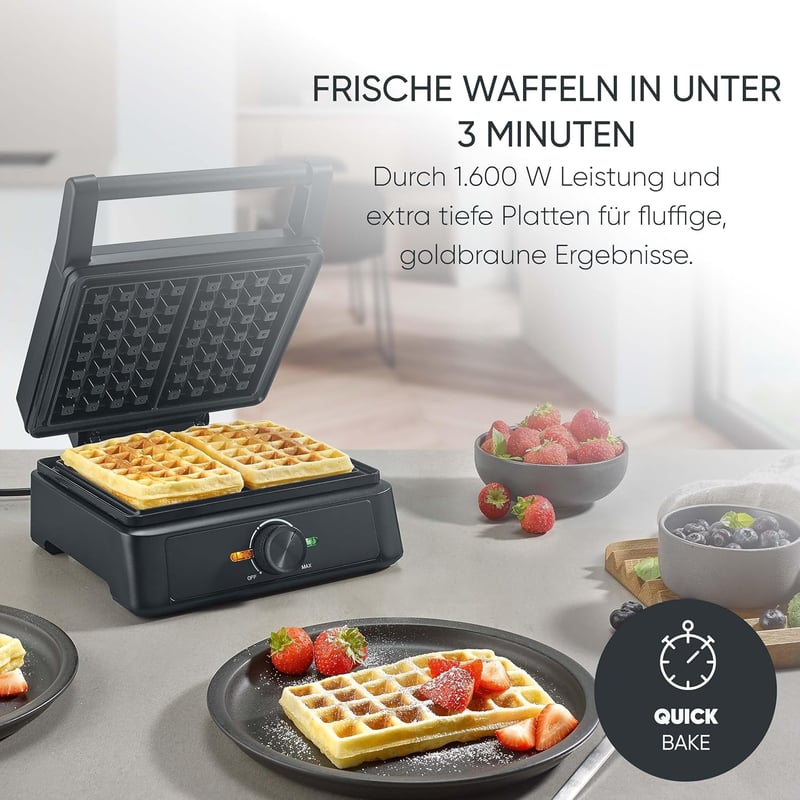 SEVERIN WA 2130 négyzet alakú gofrisütő kerámia bevonattal, 1600W, fekete-rozsdamentes acél