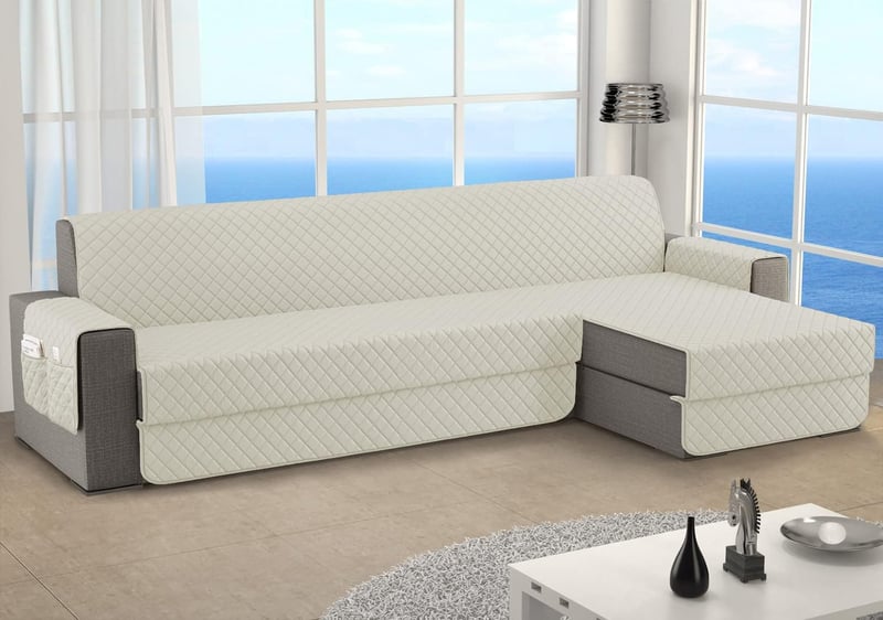 sevi's L alakú kanapévédő 250 cm vízálló fordítható macskák kutyák számára krém - Chaise Longue 3 Plazas (250cm), White Cream