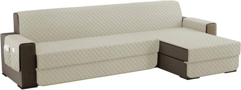 sevi's L alakú kanapévédő 250 cm vízálló fordítható macskák kutyák számára krém - Chaise Longue 3 Plazas (250cm), White Cream