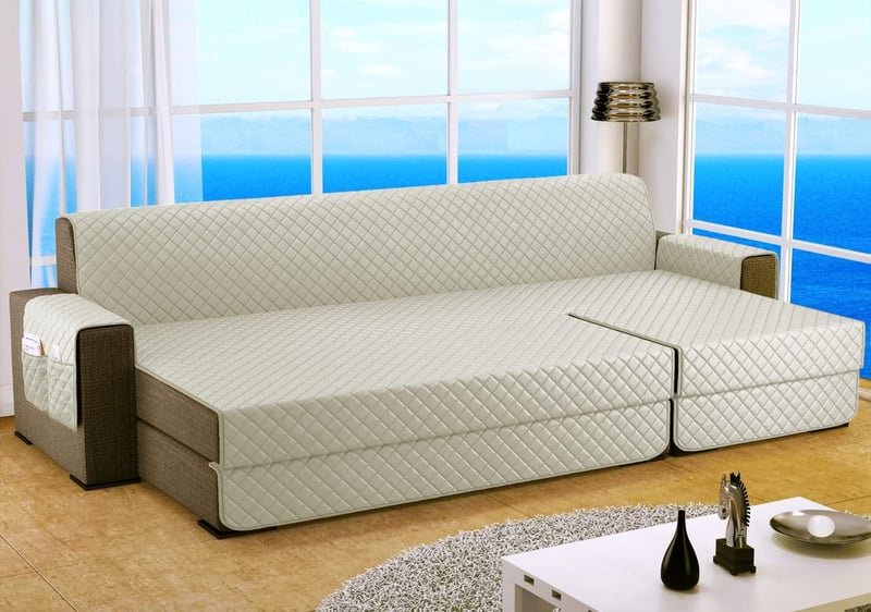 sevi's L alakú kanapévédő 250 cm vízálló fordítható macskák kutyák számára krém - Chaise Longue 3 Plazas (250cm), White Cream