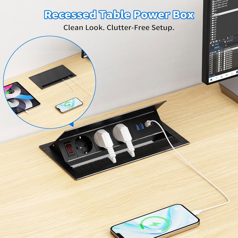 Sewingvr Alumínium Beépíthető Aljzat 3 Aljzat 2 USB-C PD 30W 2 USB-A 1.8m Fekete