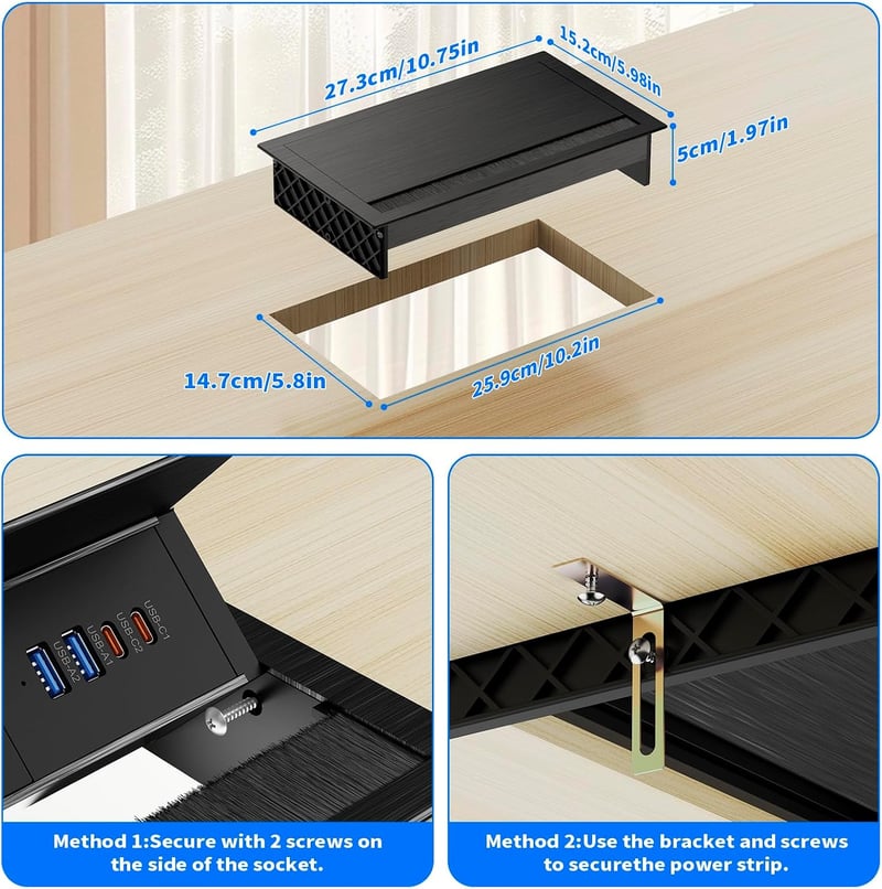Sewingvr Alumínium Beépíthető Aljzat 3 Aljzat 2 USB-C PD 30W 2 USB-A 1.8m Fekete