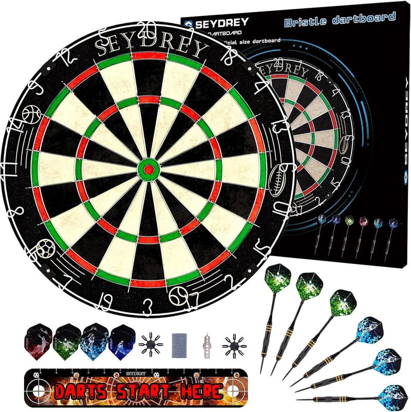 Seydrey bristle dart tábla forgó pontgyűrűvel acélhegyes darts készlet 6 dárttal és 12 szállal
