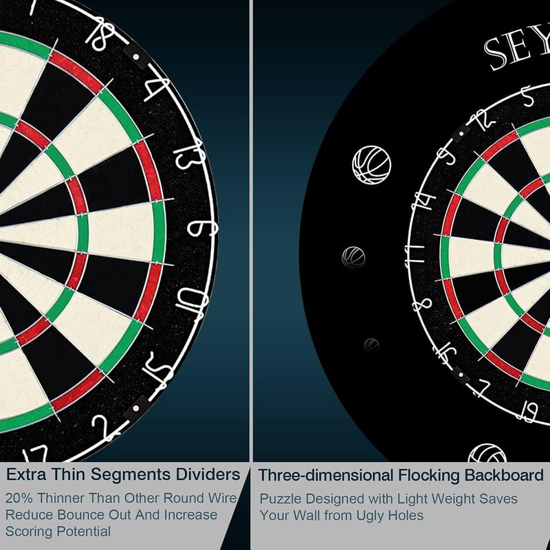 Seydrey szőrös darts tábla acél nyílakkal és forgó pontszámozó gyűrűvel