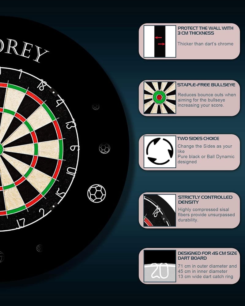 Seydrey szőrös darts tábla acél nyílakkal és forgó pontszámozó gyűrűvel