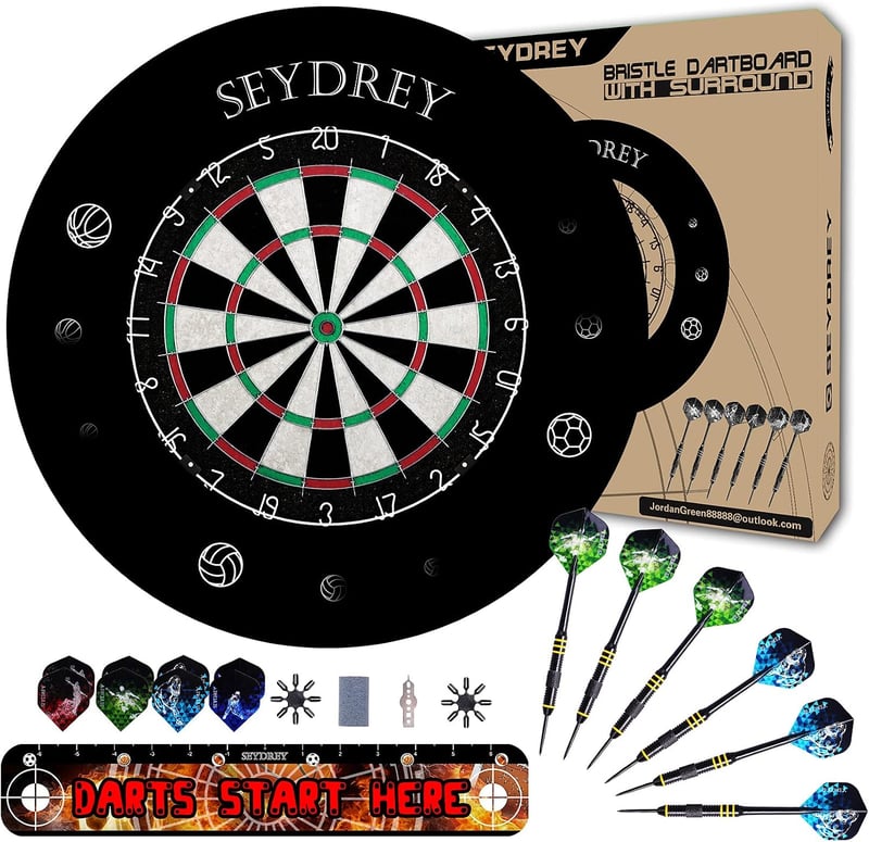 Seydrey szőrös darts tábla acél nyílakkal és forgó pontszámozó gyűrűvel